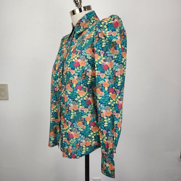 Sundance Rosie Vines Puff Sleeve Blouse M Multicolor Button Up Cottage Prairie - Picture 2 of 10
